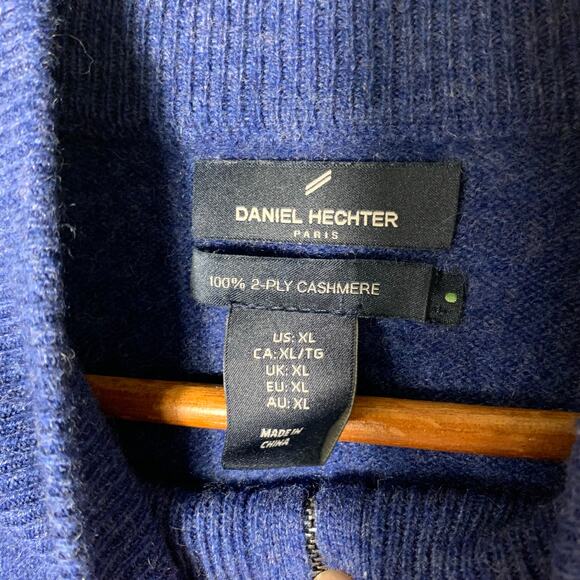 Mens Daniel Hechter Paris 2ply Cashmere 1/4 Zip Sweater Blue Size XL EUC! - Picture 4 of 4